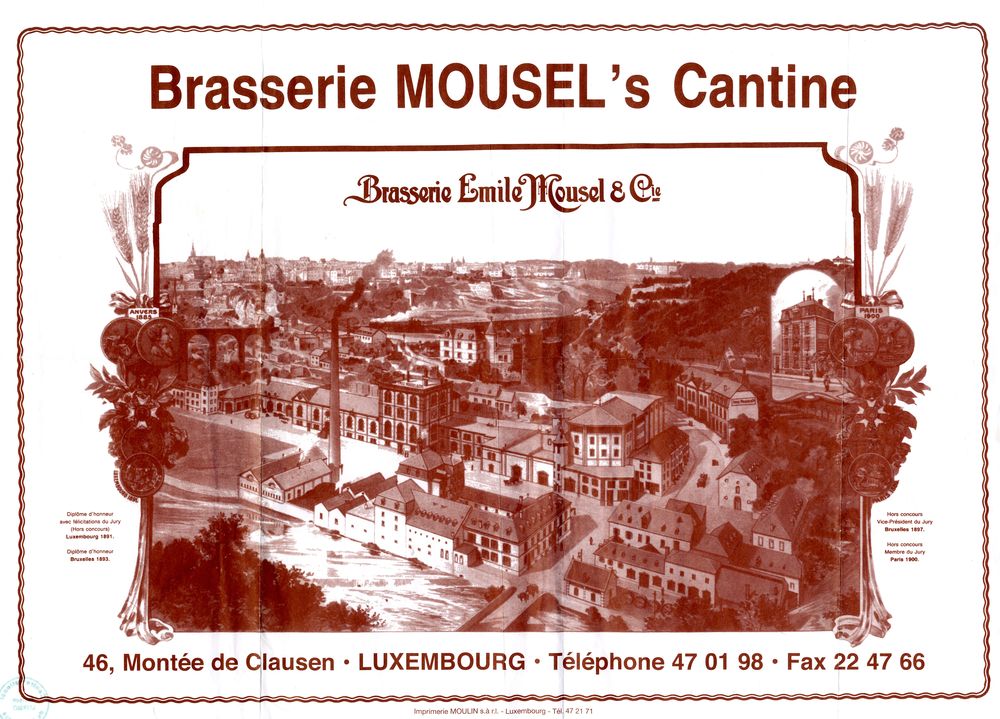 Affiche avec vue sur la Brasserie Mousel à Clausen (30 x 42 cm). Fonds Jules Lefort,
 CNL L-370; IV.2 (2)
